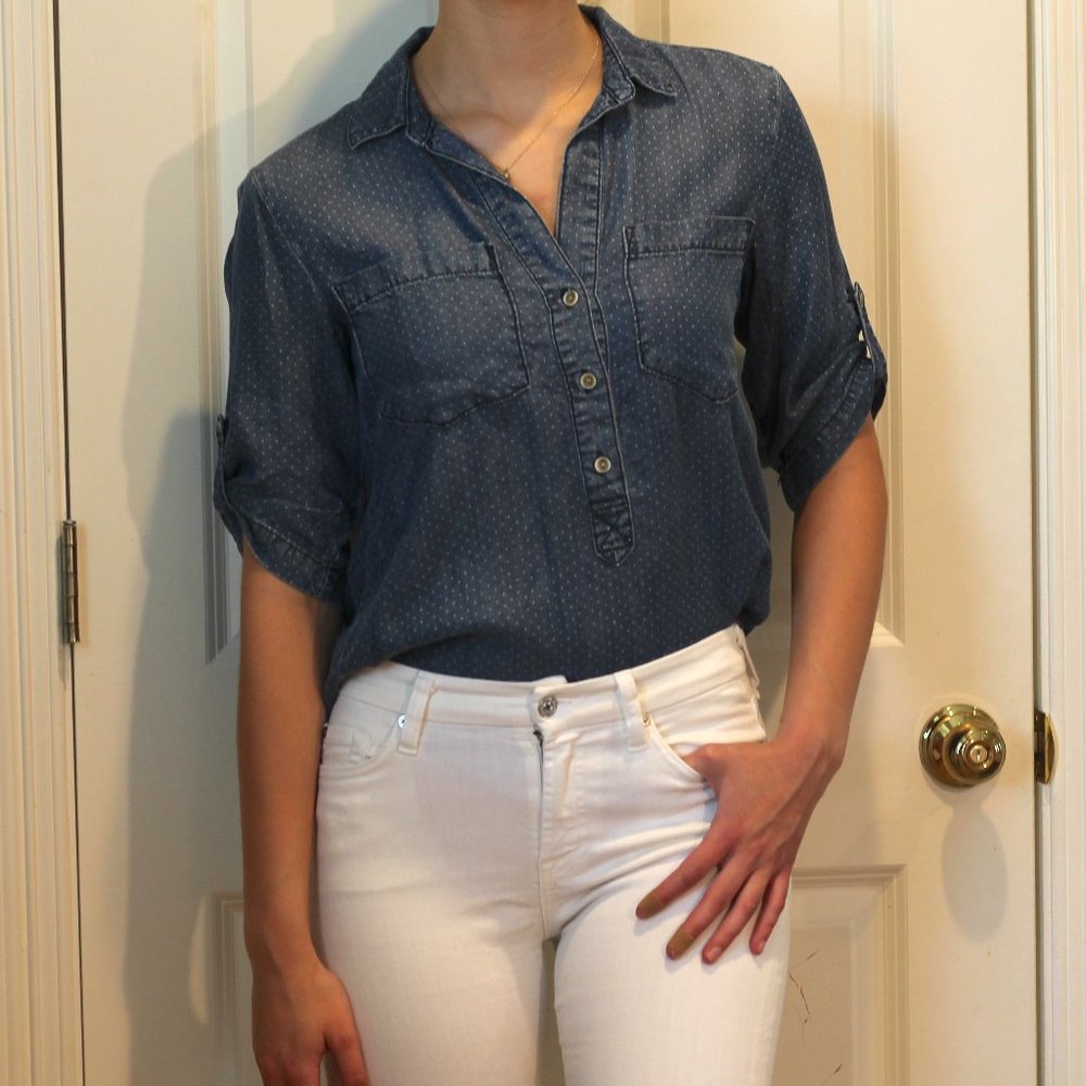 White Polka Dot Chambray Shirt